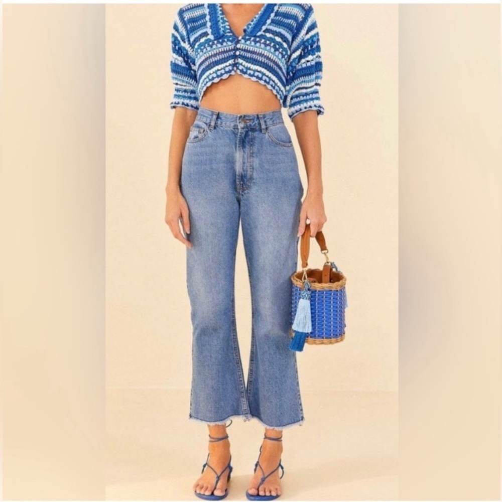 Farm Rio Flare Jeans Women 25 Crop Raw Hem Frayed High Rise 26” CL